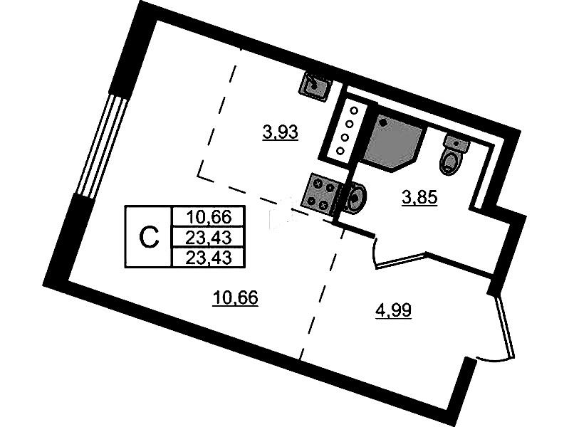 Квартира студия 23.43 м², 9/9 эт., ЖК «Квартал Лаголово»